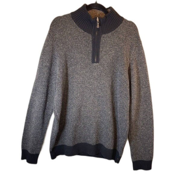 Pronto Uomo Sweater Size XL Black Gray‎ 100% Wool Pullover 1/4 Zip Mock Neck - Picture 1 of 7